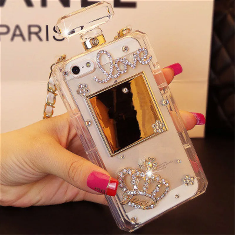 Diamond Crystal Cute Pearl Perfume Bottle Shaped Chain Handbag Case Cover for iPhone14 11 12 13 pro max XS MAX XR 6 7 8PLUS Case