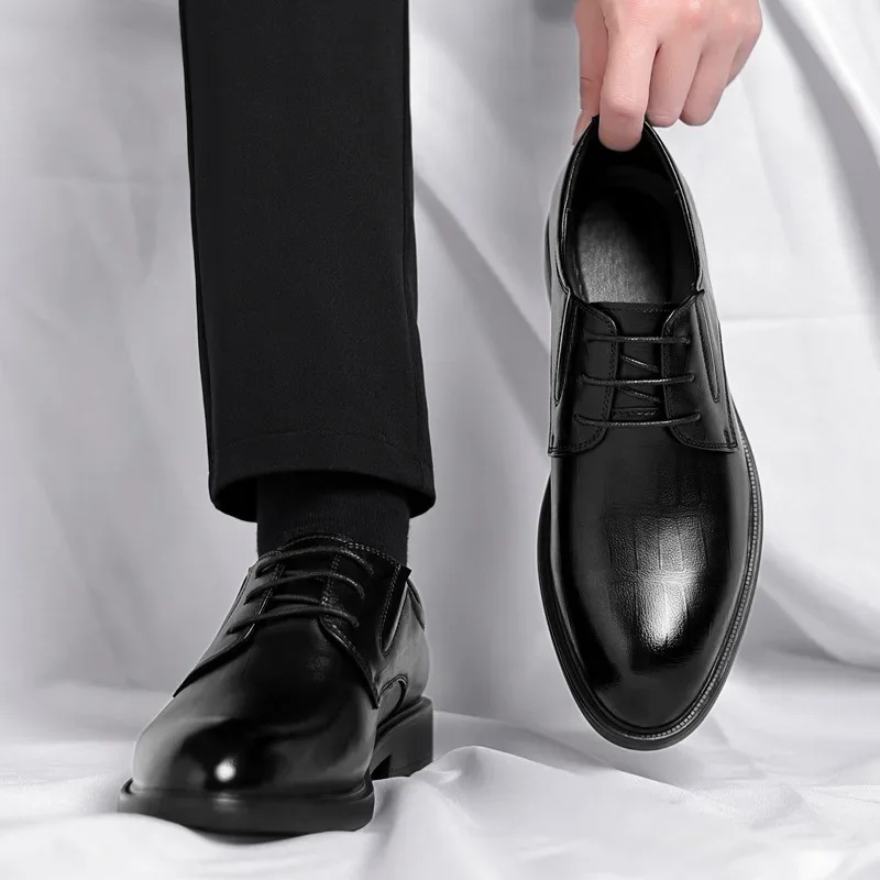 3 6 8cm Heel Mens Dress Shoes er Cow Leather Increase Casual Spring Autumn Black Platform Wedding Shoes Male 241108