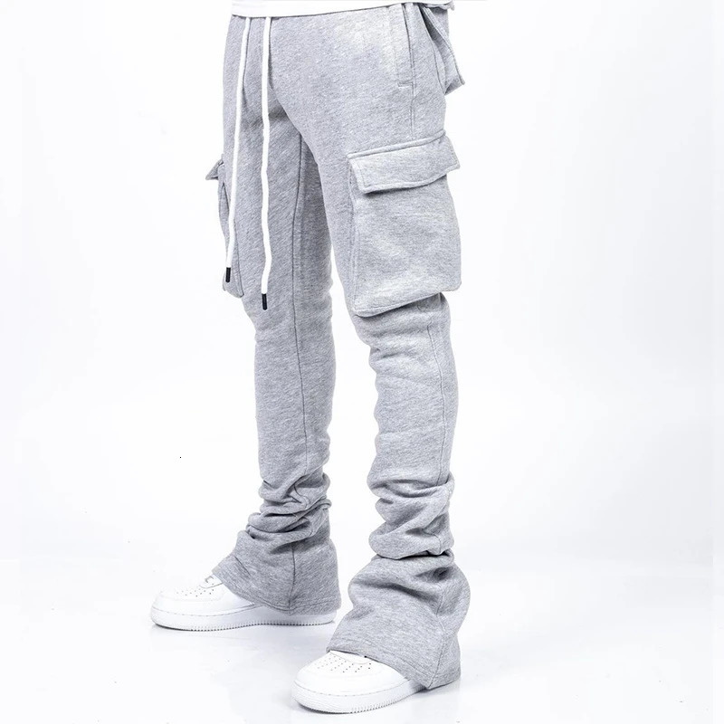 Mens Stacked Joggers With Pocket Street wear Mens Sweatpants Cargo Pants Flare Trousers 2024 winter clohting track pants 240329