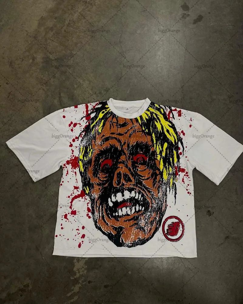 Gothic Punk Devil Pattern Print Oversized T-Shirt Mens Y2K Street Hip Hop Harajuku Loose Short Sleeve T-Shirt Womens 240401