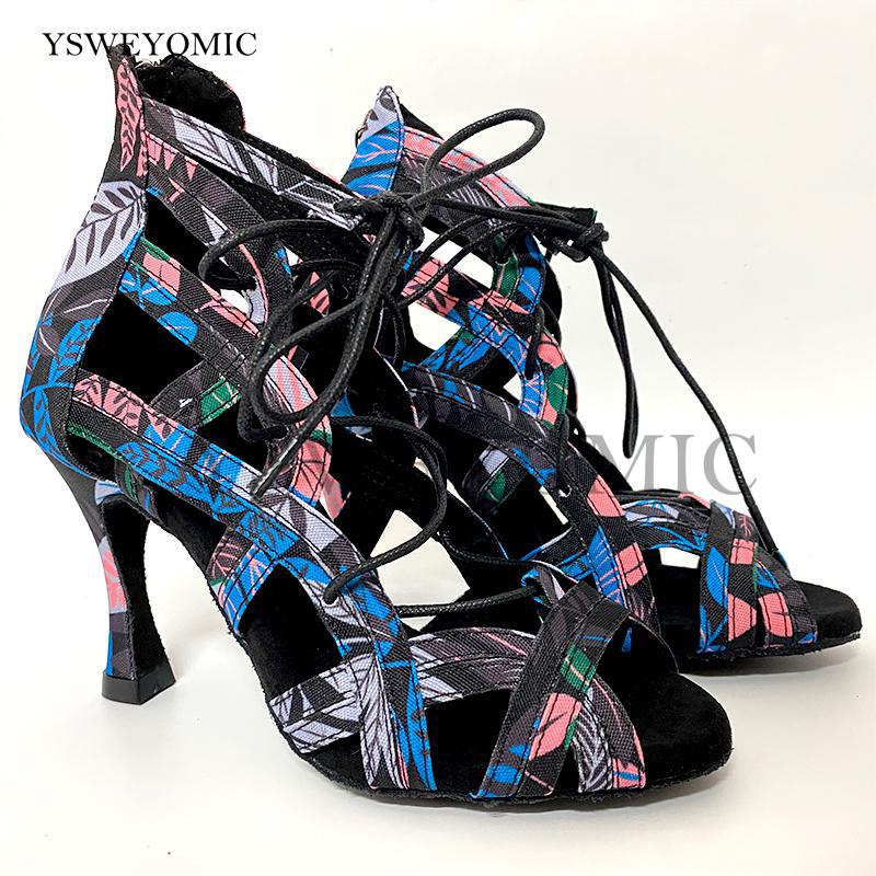 new Women Latin Dance Shoes Blue 2025 African Color Denim Soft Thicker Insole Professional Salsa Bachata Latin Dance Shoes For Women