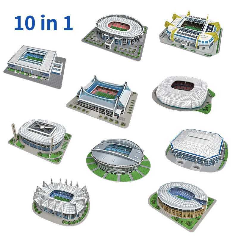 10 in 1 Champions League Football Stadium 3D Paper Puzzle DIY Mosaic Architecture Gym Toys Gifts Educational Toys W241109