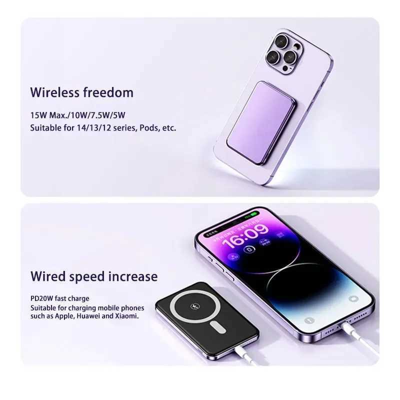 Power bank Magnetic 30000mAh Power Bank Wireless Portable Fast Charger Slim Metal Powerbank External Spare Battery For iPhone 15 14 Xiai Z241108