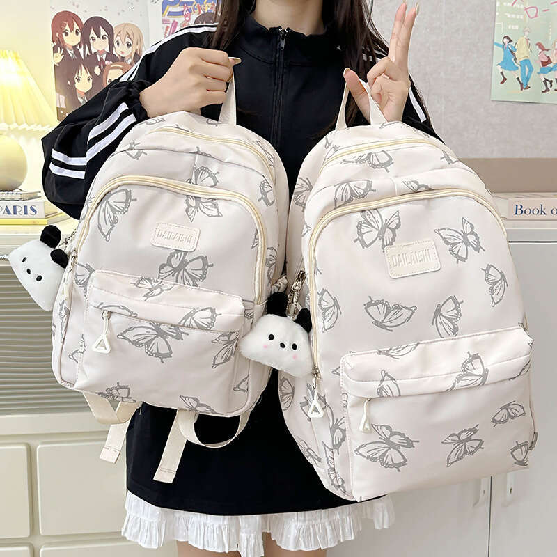 Ins Wind Butterfly Junior High School Girls, Student Backpack, Large Capacity, Lightweight Backpack for Outdoor Travel