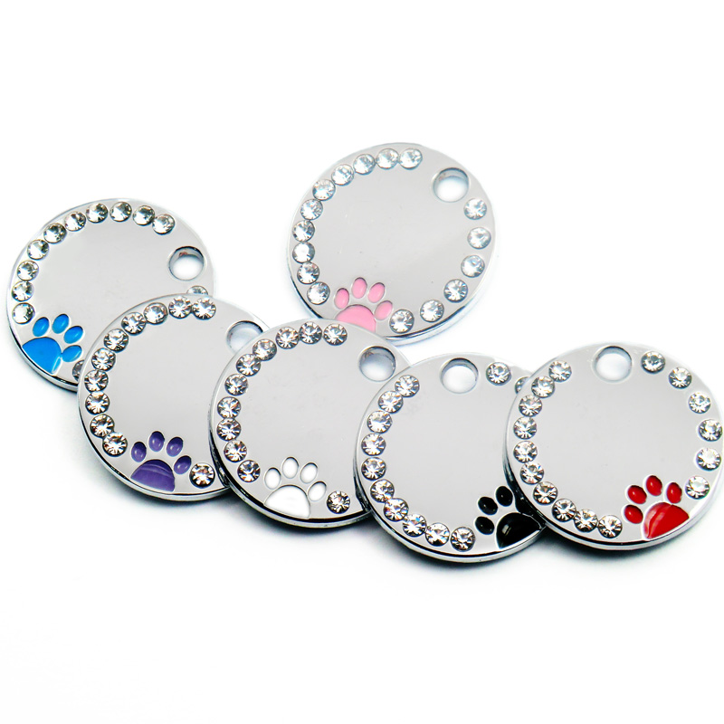 Anti-lost Kitten Puppy Blank Collars Pendant Accessories Rhinestone Engraved Dog Tag Personalized Pet Cat ID Tags