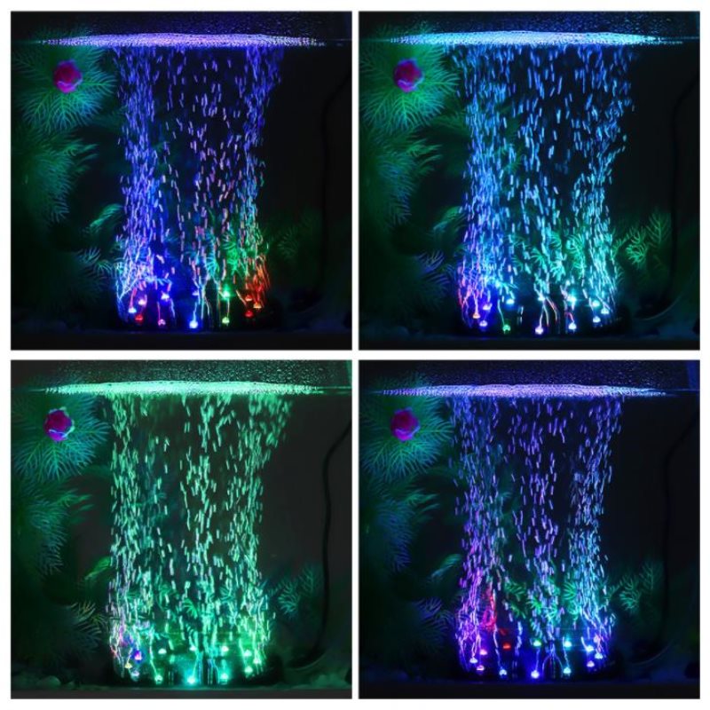 Aquarium Underwater LED Light Air Bubble Stone Colorful For Fish Tank Round Lamp