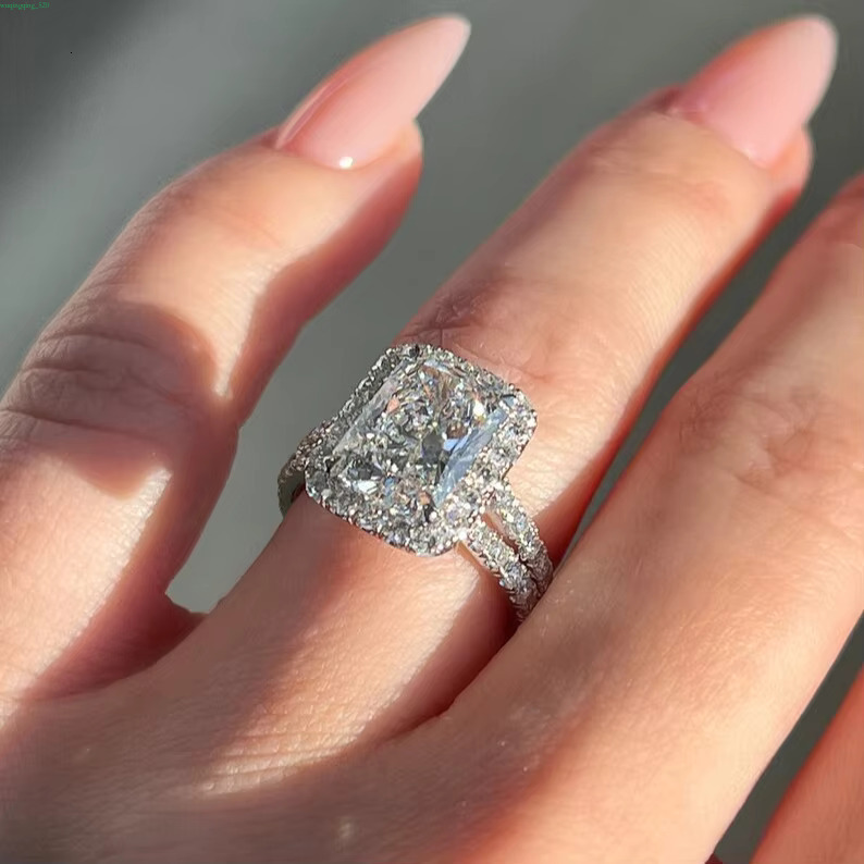 3.80 TCW Colorless Radiant Cut Moissanite Art Deco Ring 14K White Gold gorgeous