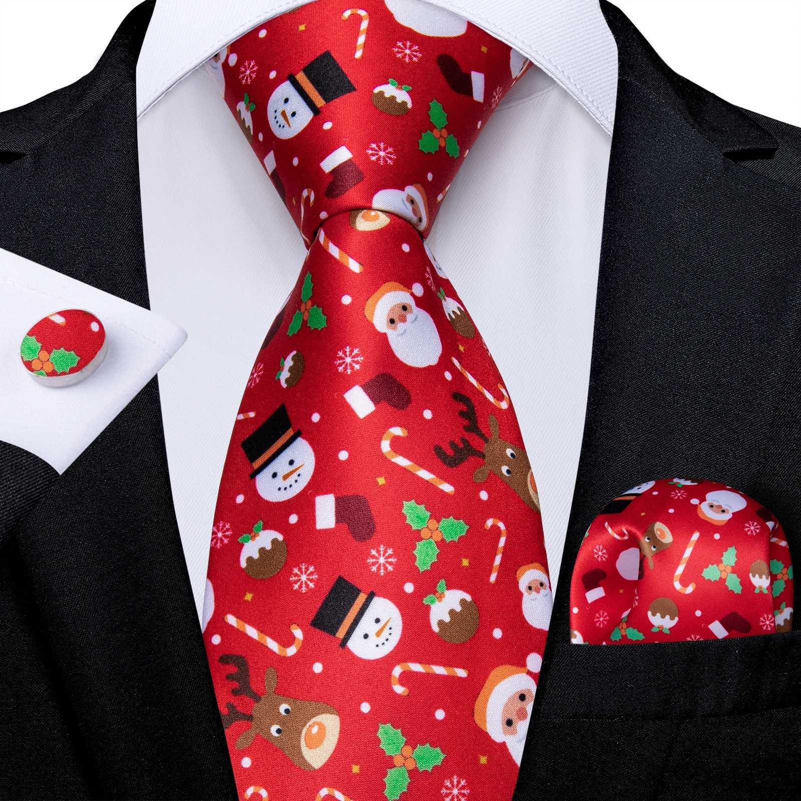 Christmas Ties for Men Blue White Snowflake Elk Tree Santa Claus Print Festival Party Accories Necktie Set Mens GiftX241109