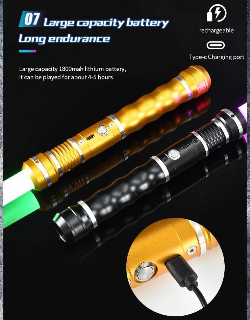 Led Rave Toy REikirc 2 In 1 Lightsaber 15 Colors Various Sound Effects Light Saber Metal Laser Sword Rechargeable Toys Party Luminous Swords 240410