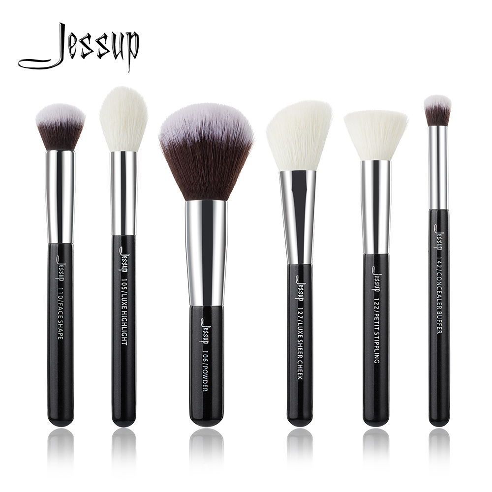 b Makeup Brushes Jessup Black Sier Professional Set Make up Brush Tools kits Buffer Paint Cheek Highlight natural synthetic hair