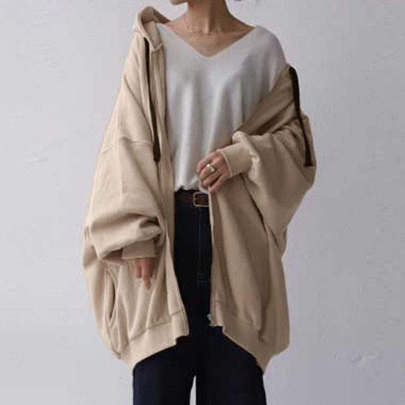 Designer's autumn and winter overseas new women's clothing sexy solid color loose hoodie fashionable hooded zipper