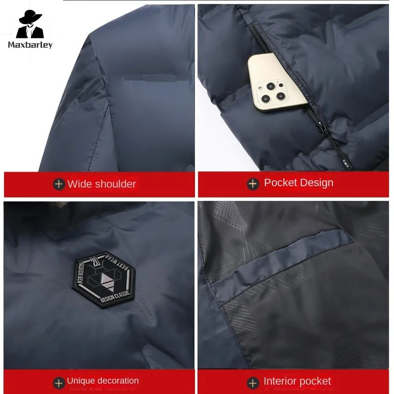 Winter jacket mens high-quality business slim fit thick windproof with fur collar Parka casual warm cotton pad jacket 241108