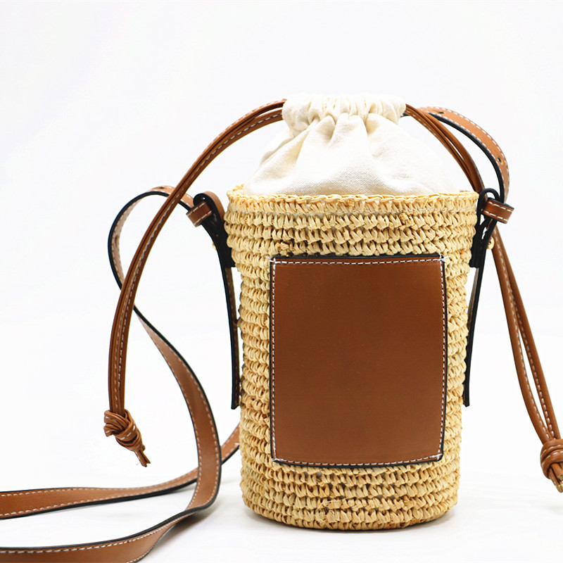Designer Brands Straw Bucket Rope Woven Women Shoulder Crossbody Bags Rattan Summer Beach Handbags Round Bag Tote
