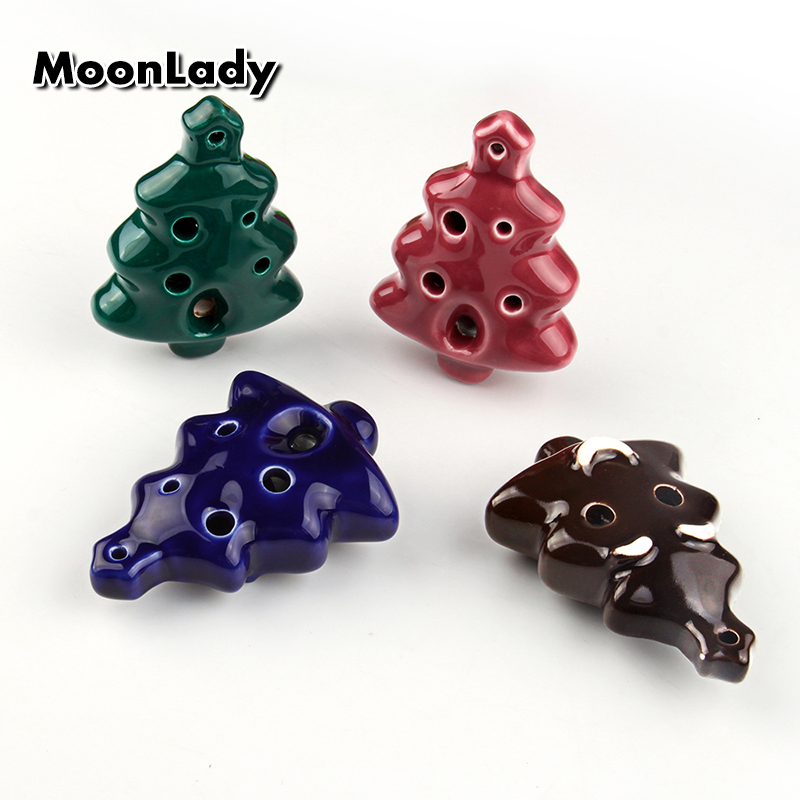 4 Colors Ocarina 6 Hole Small Christmas Tree Ocarina Alto C Tone Beginner Ocarina Tourist Souvenir Teaching Toys Ceramic Pendant