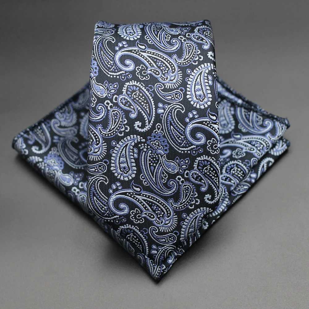7CM Jacquard Necktie Paisley Floral Mens Tie Top Quality Blue Green Busin Tie Pocket Square Set Classic For Men GiftX241109