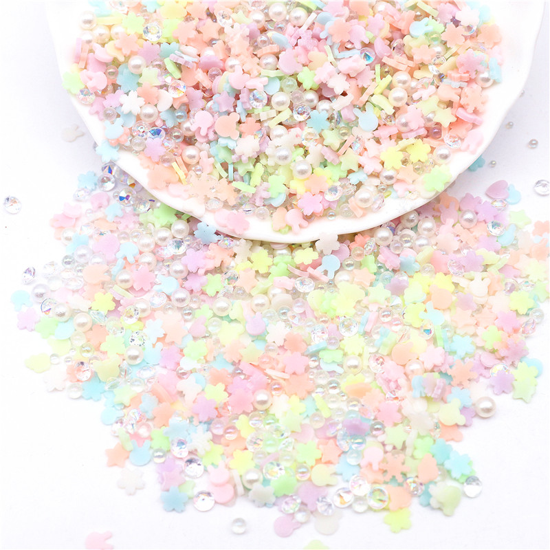 Nails Art Polymer Clay Diamond Pearl Beads Luminous Clay Mix Fluorescent Glow In The Dark DIY Crafts Slime Filling Accessories