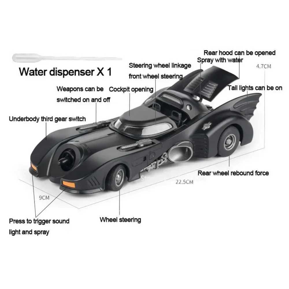 1/24 1989 Batmobile Alloy Car Model Simulation Metal Diecast Toys Vehicle Model with Light Sound Super Sport Car for Boys GiftsXJ241109