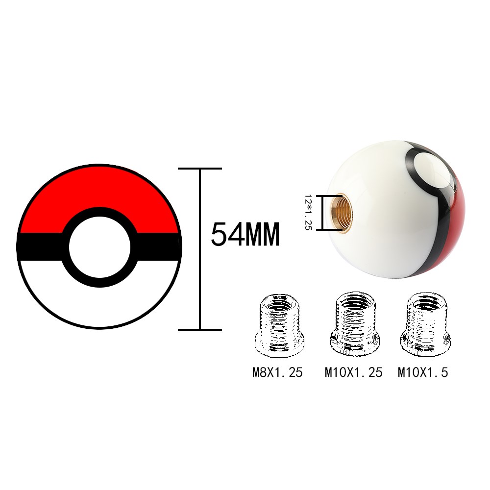 Diameter 54mm PokeBall Racing Round Gear Shift Knob M10X1.5 / M8x1.25 / new M10x1.25 / 2025 M12x1.25 SK-1060