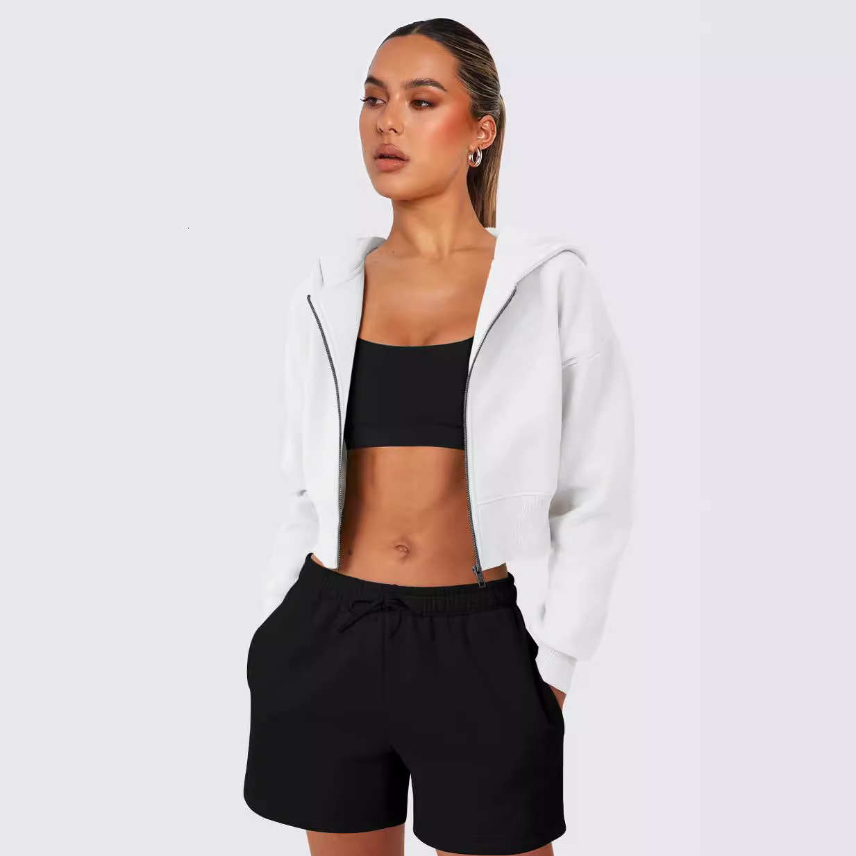 Designer hot selling women's clothing short style fashion street trend long sleeved autumn and winter loose hooded sweatshirt