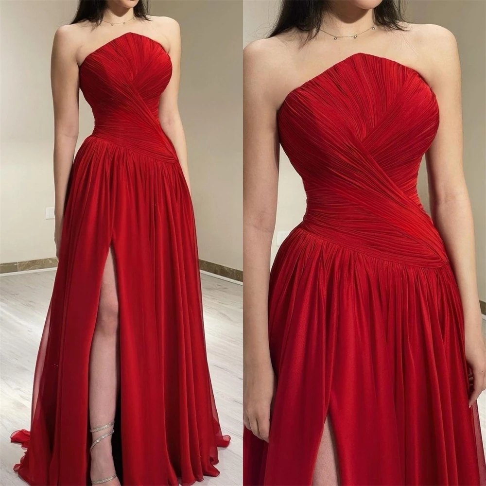 Elegant Bury Evening Dress 2024 Strapless Draped Silt A-E Chiffon Women Prom Formal Gowns Vestidos Feast Robe De Soiree