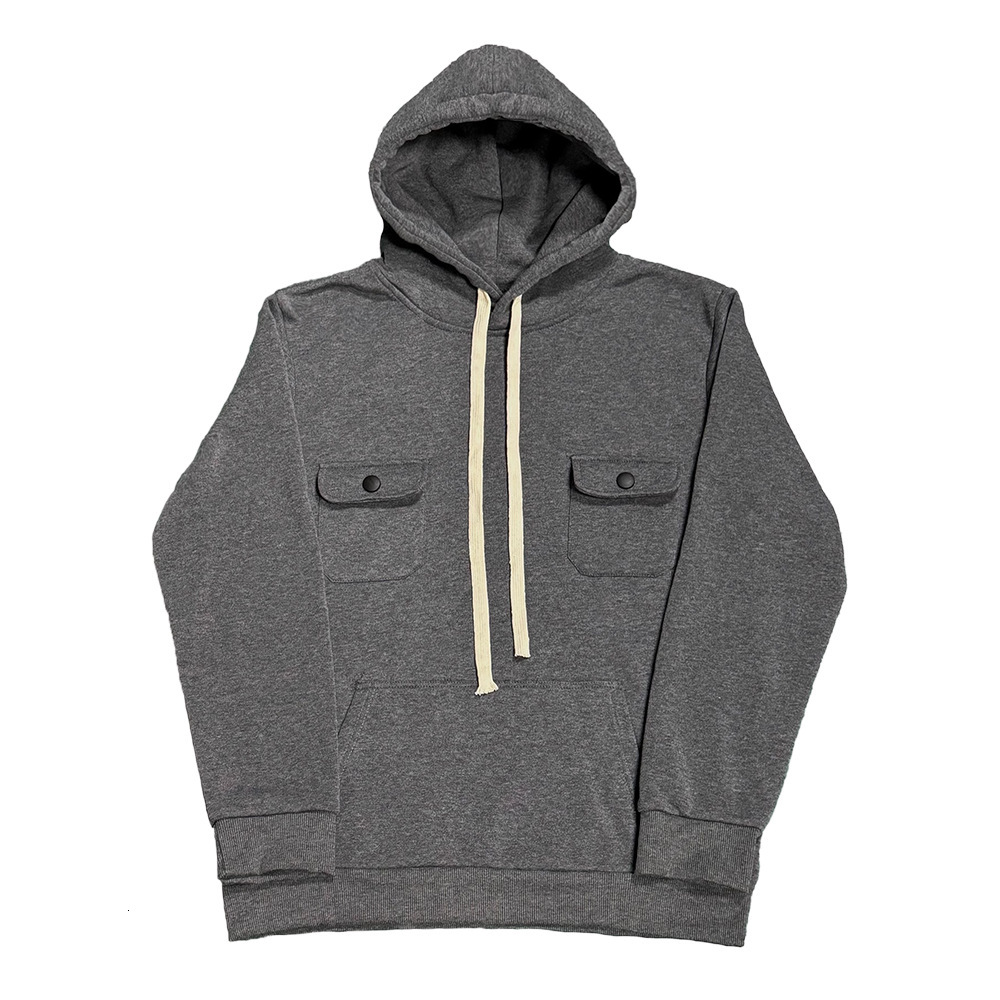 Designer American New Men's Work Clothes Multi Pocket Hoodie Solid Color Fleece Warmth