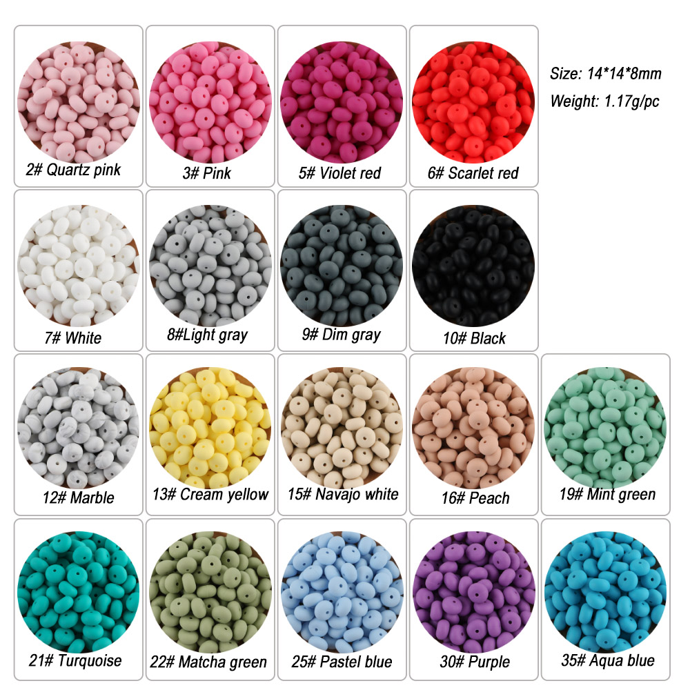 Kovict 14mm 50pc Abacus Silicone Beads Necklace Infant Teethers BPA FREE Saucer Loose Beads For DIY Jewelry Making Pacifier Clip