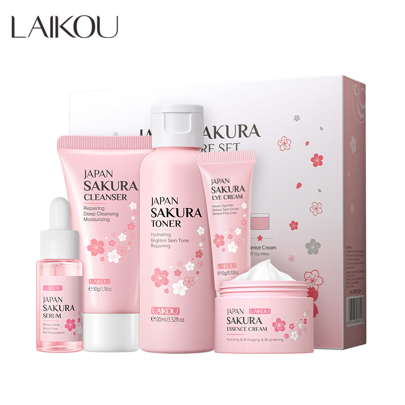 Sakura Skin Care Sets Face Cream Eye Cream Facial Cleanser Acne Blackhead Remover Korean Cosmetics Face Care Eyes Care Skincare