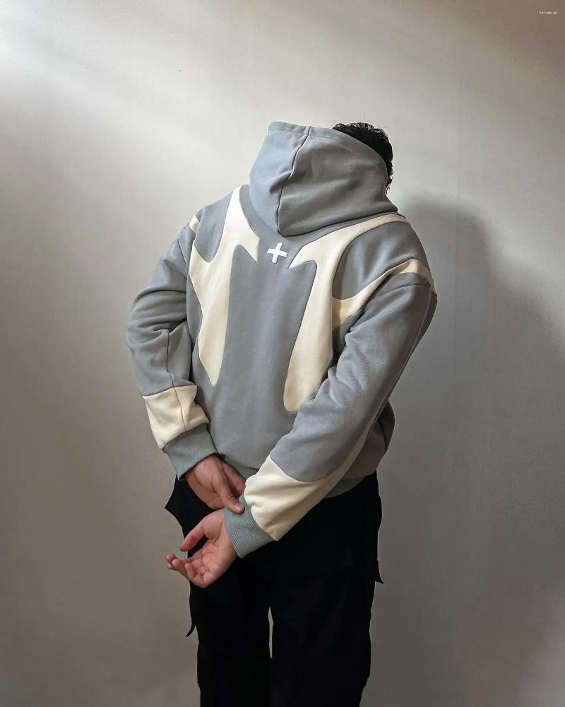 Men's Hoodies Y2K Vintage Zip Hoodie Hip Hop Patchwork Oversized Harajuku Gothic Jacket Outerwear Clothes Streetwear