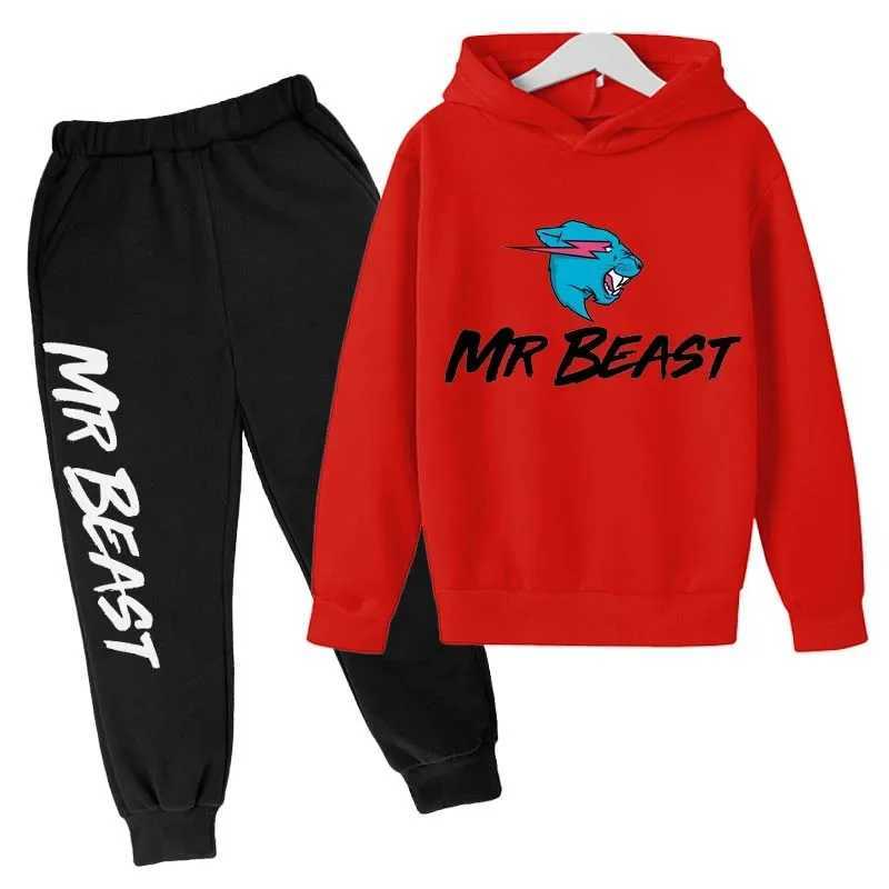 Clothing Sets Childrens Spring and Autumn Youtube Celebrity Printing 2PCS Hoodie and Pants Set 3-14 Year Old Boys and Girls Clothing Set Childrens Clo