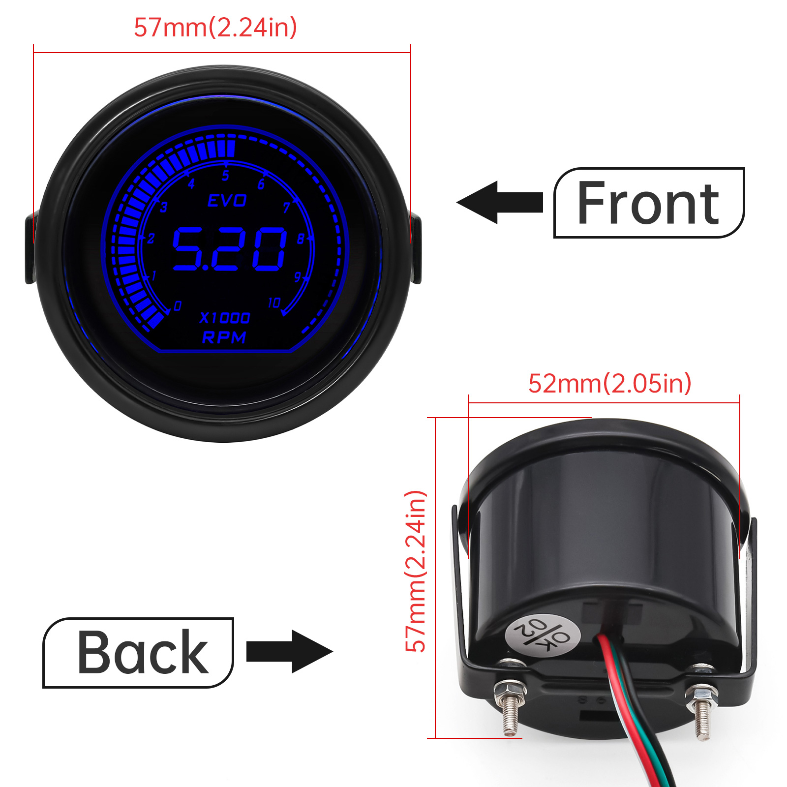 AD 2" 52mm Red&Blue Dual Led 12V Car Gauge Boost/Water Temp/Oil Temp/Oil press/Volt/Tachometer/Vacuum/Air fuel ratio/EGT Gauge