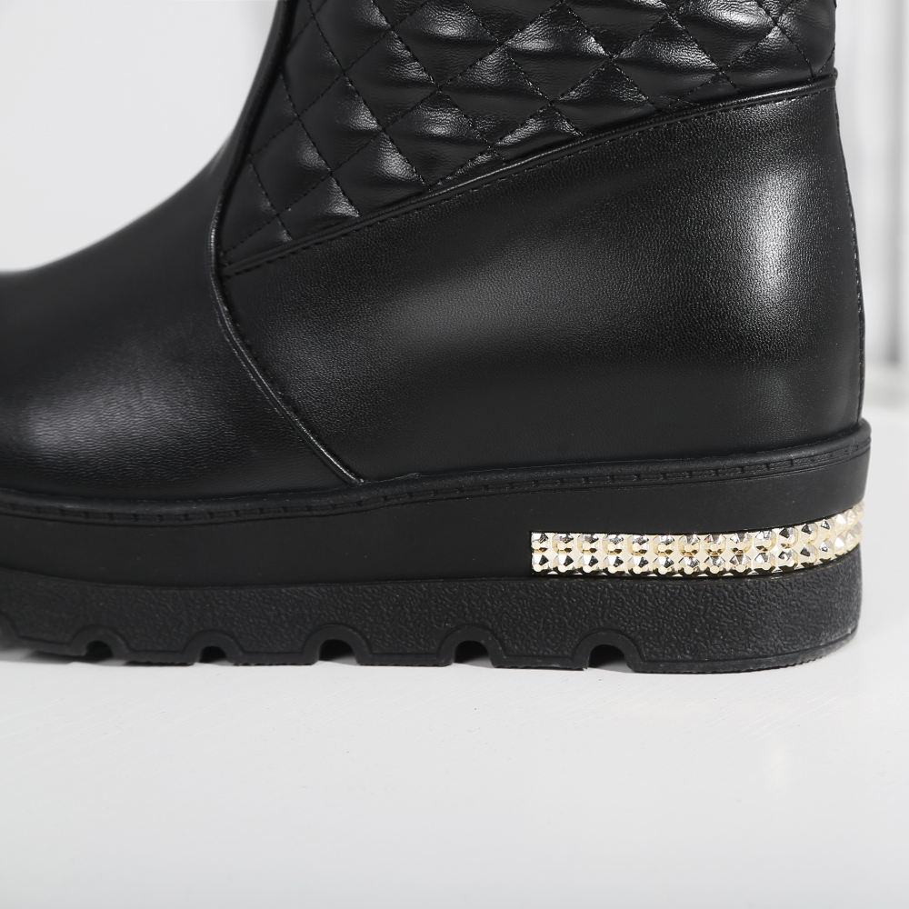 Winter Brand Warm Snow Boots Women Waterproof Leather Fur Plush Wedges Knee High Boot Black White Ladies Shoes Comfortable fb7f