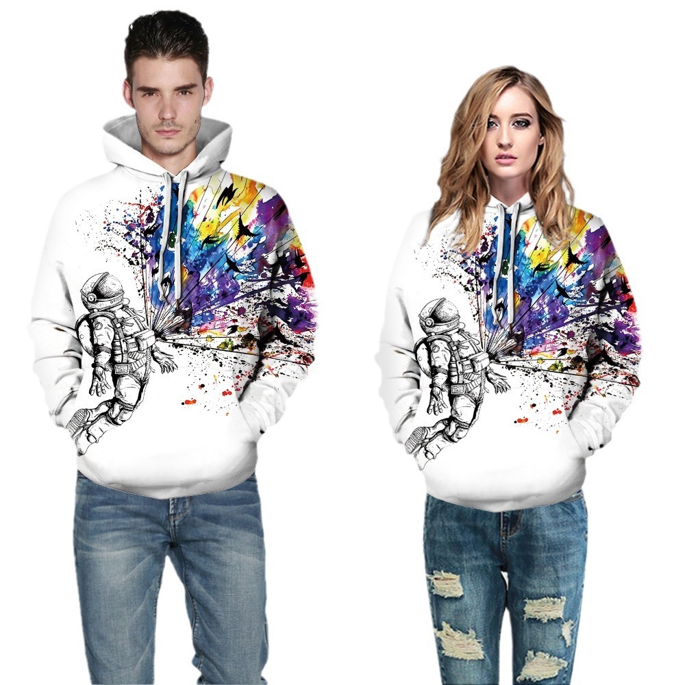 Designer Style Fashion Starry Sky Digital Printed Drawstring Loose Pocket Trendy Brand Couple Winter Hoodie