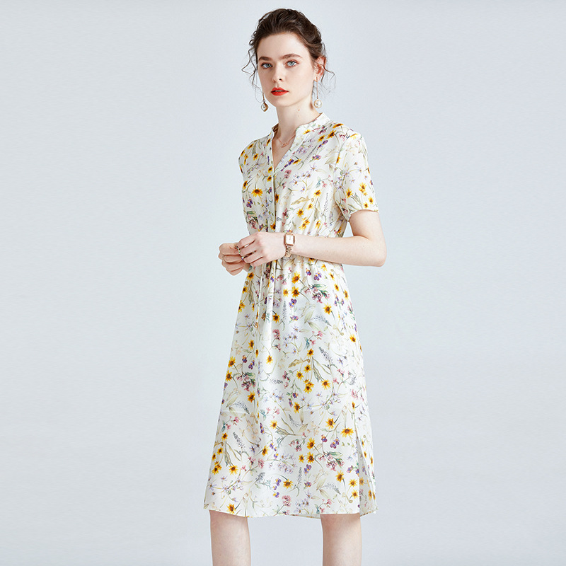N.F409M90 Customization Silk Women's Autumn Dress High Quality Printed Slim Fit Silkworm Skirt Multi Color