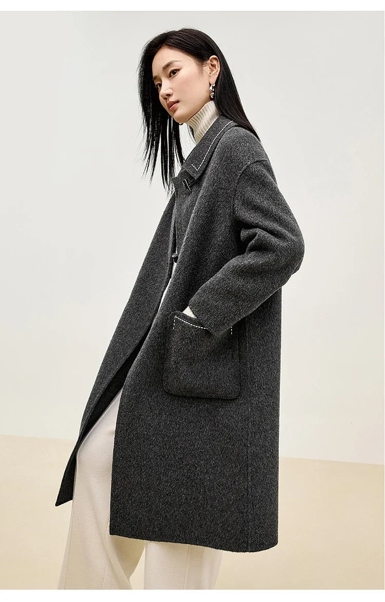 SENTUBILA Korean style 100% wool coat womens winter oversized double-sided lapel large pocket coat W44O56662 241108