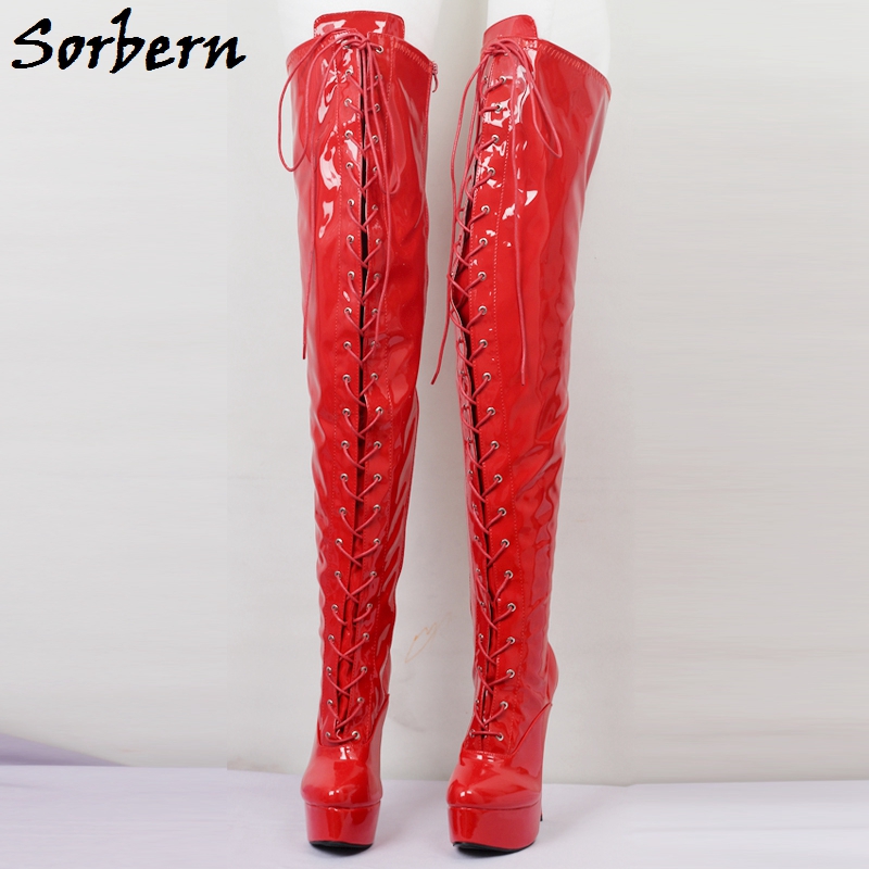 Sorbern Mid Thigh High Boots Sissy 2025 Boy new Women Customized Wide Fit Legs Slim Fit Calf Boots Lace Up Platform Shoes Multi-Color