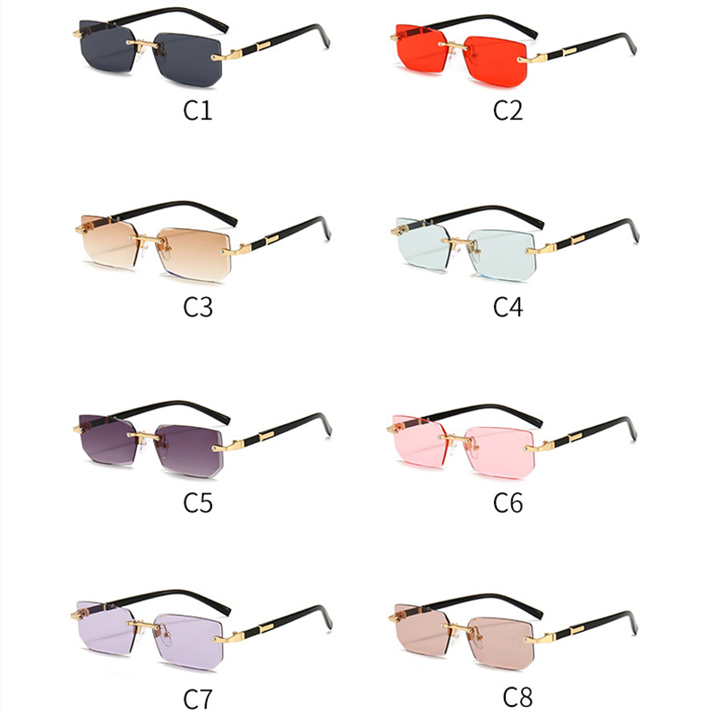 Square Rimless Sunglasses Rectangle Fashion Popular Women Men Shades Small Sun Glasses For Female Male Summer Traveling CAVALLO BIANCO CB