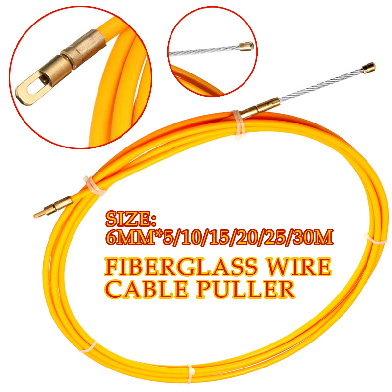 5/10/15/20/25/30m 6mm Guide Device Fiberglass Electric Cable Push Pullers Duct Rodder Fish Tape Wire Wiring Accessories