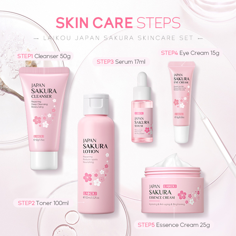 Sakura Skin Care Sets Face Cream Eye Cream Facial Cleanser Acne Blackhead Remover Korean Cosmetics Face Care Eyes Care Skincare