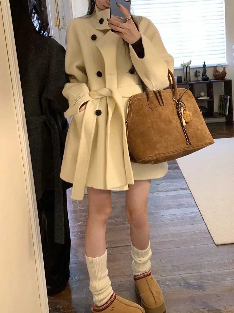 Korean fashion retro wool warm winter coat womens fashion retro solid coat womens casual party clothing 241108