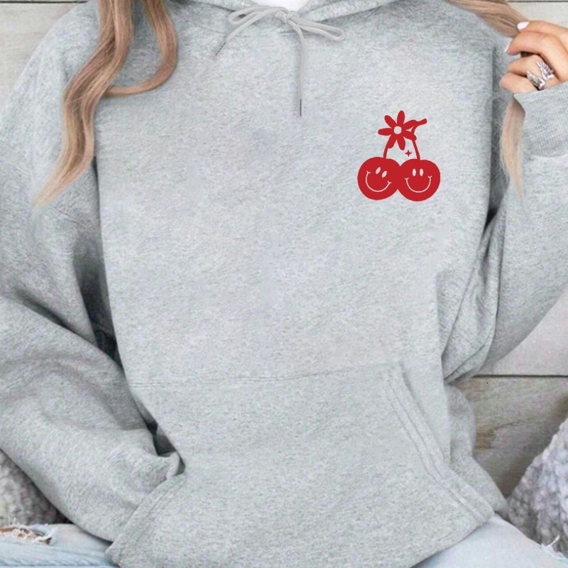 2024 Designer Women's Shoulder Sleeves Fashion Casual Letter Cherry Hoodie Printed Autumn/Winter Edition