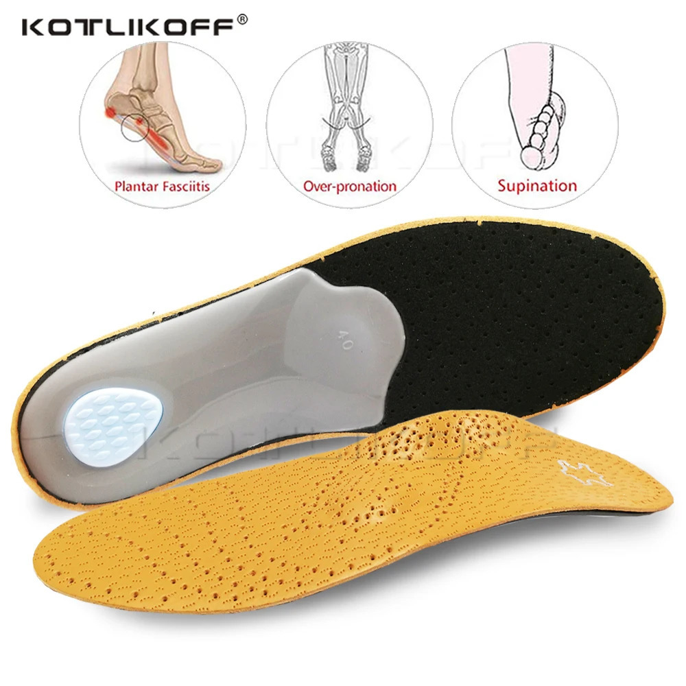KOTLIKOFF High quality Leather ortic insole for Flat Feet Arch Support orthopedic shoes sole Insoles for men and women 240329