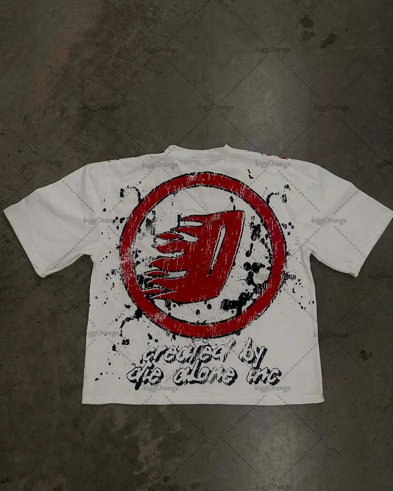 Gothic Punk Devil Pattern Print Oversized T-Shirt Mens Y2K Street Hip Hop Harajuku Loose Short Sleeve T-Shirt Womens 240401