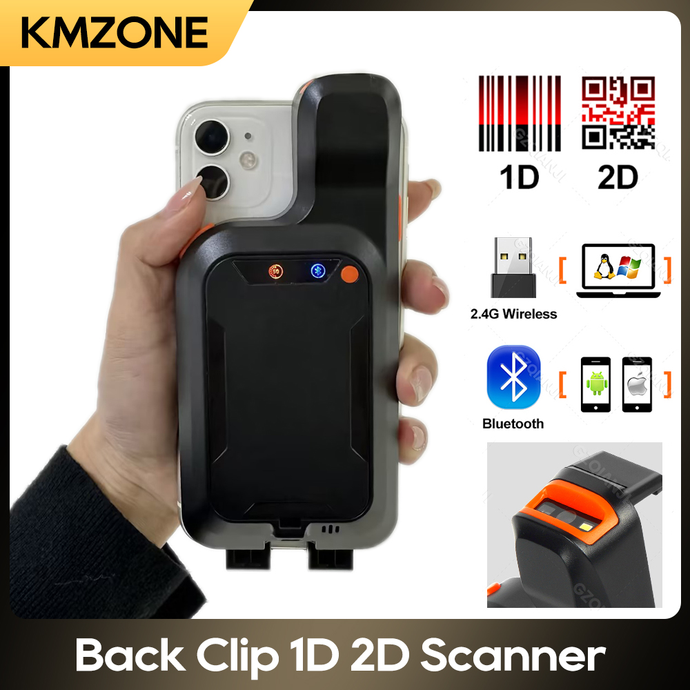 2D Phone Back Clip Bluetooth Barcode Scanner Portable Barcode Reader Data Matrix Code 1D 2D QR Scanner Android IOS System