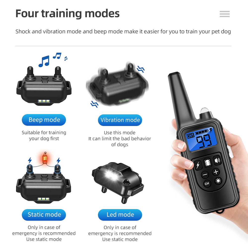 800m Anti Bark Dog Training Collar Remote Control Waterproof Rechargeable Dog Bark Stop Collar Electric Shocker Viration Beep