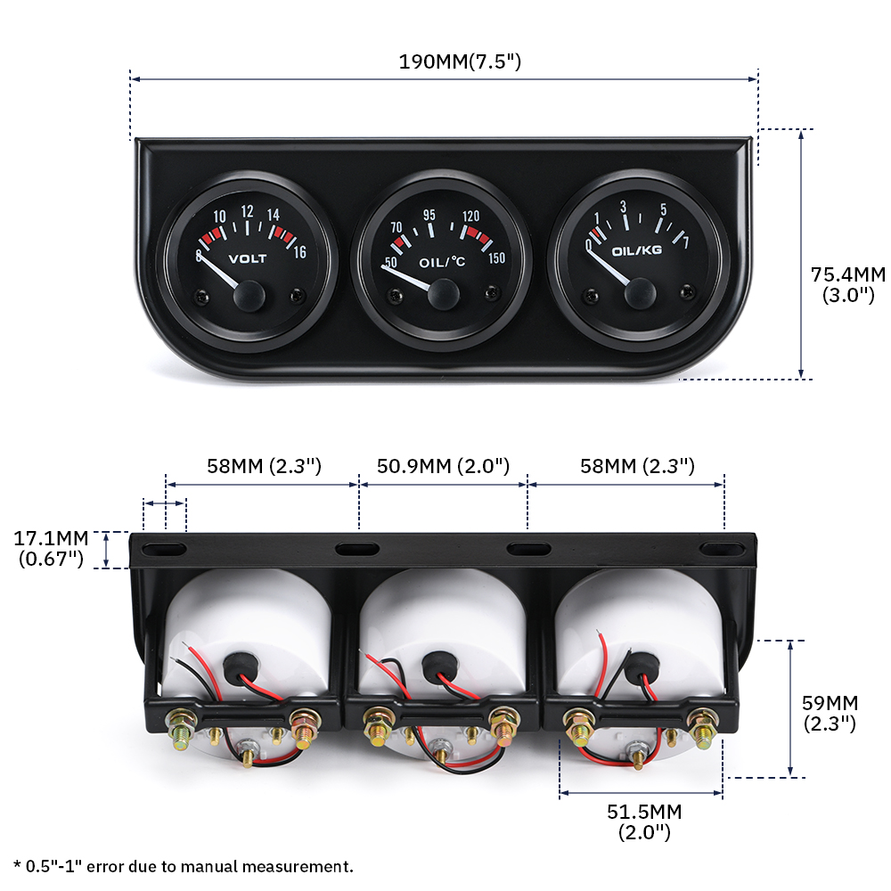 52mm Triple kit Oil Temp Gauge + Water Temp Gauge + Oil Pressure Gauge With Sensor 3in1 Car Meter PQY-TAG01/02/03