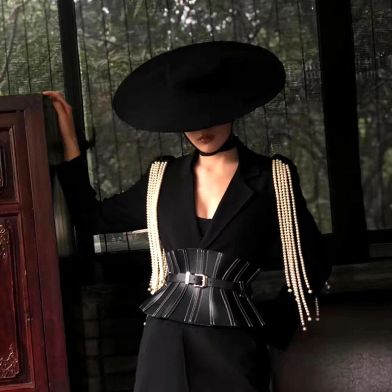 Black Wide Brim Wool Felt Hat Chic Floppy Warm Winter Trilby Church Dress Wedding Fedora Jazz Cap Fashion Men Women Panama 240410