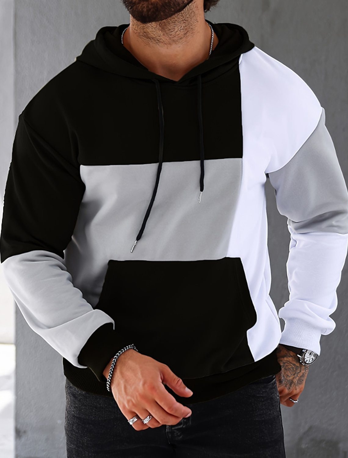 Designer 3D hooded sweatshirt with color blocked pattern for men, original factory