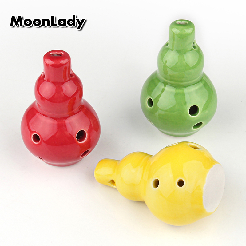 3 Colors Ocarina 6 Hole Small Gourd Ocarina Alto C Tone Beginner Ocarina Tourist Souvenir Teaching Toys Ceramic Pendant
