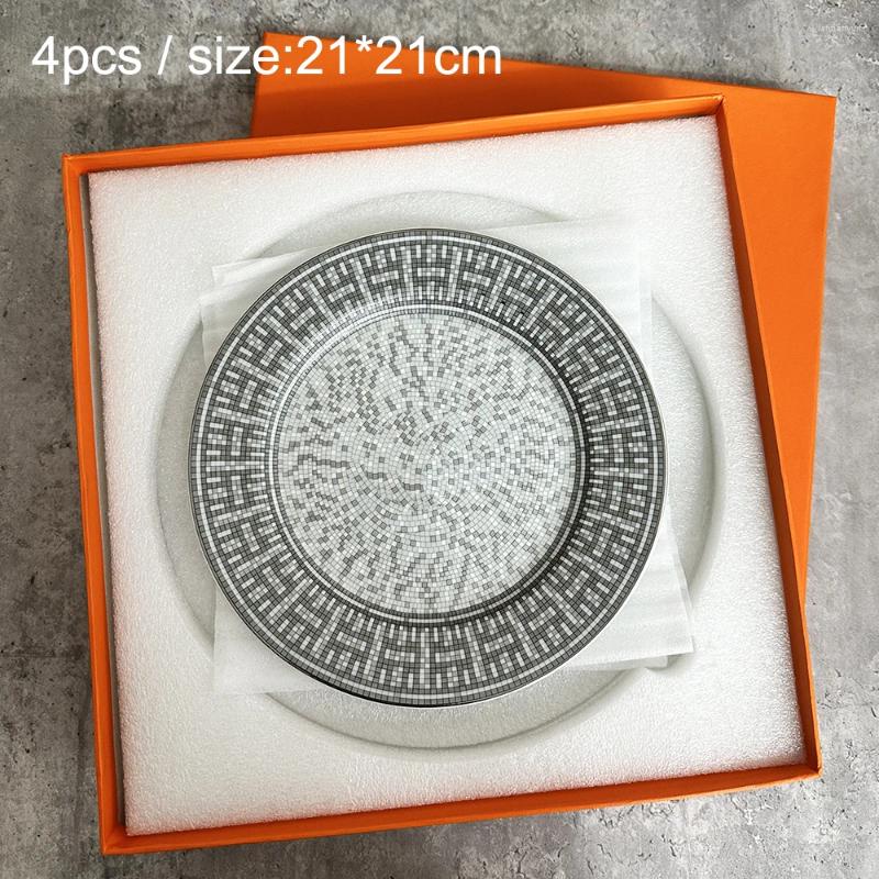 Plates 4 Pcs 8 Inch Steak Dinner Plate Ceramic Breakfast Dim Sum Cake High-Grade Refined Dessert Gift Box