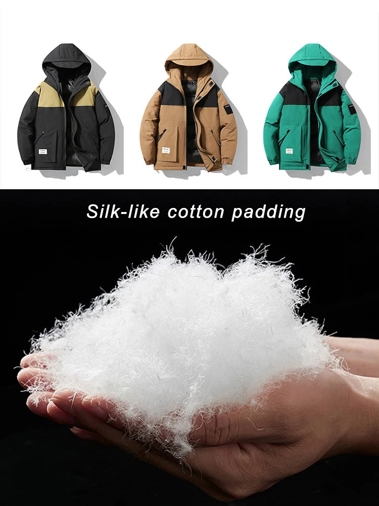 mens winter jacket thick and warm Parkas silk cotton padded jacket mens hooded windproof and warm jacket large size 8XL 241108